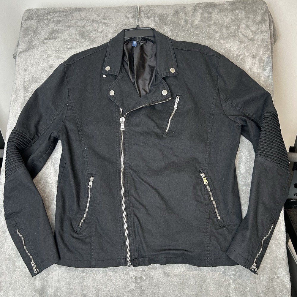 H&M Divided Black Biker Moto Jacket with Zippers Men's Size Large